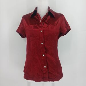 Accomplice Women's Red Short Sleeve Button-Front Blouse Size Small